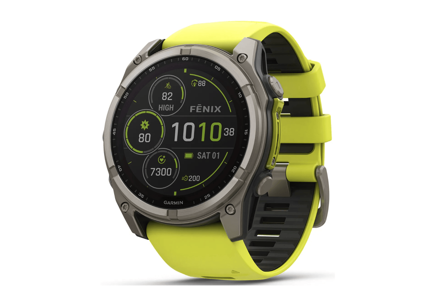 Спортивные часы Garmin Fenix 8 Solar 47мм Sapphire Titanium с желтым силиконовым ремешком 010-02906-21
