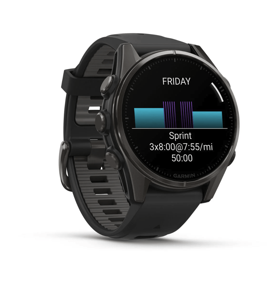 Спортивний годинник Garmin Fenix 8 Amoled 43мм Sapphire Carbon Gray DLC Titanium с черным силиконовым ремешком 010-02903-21