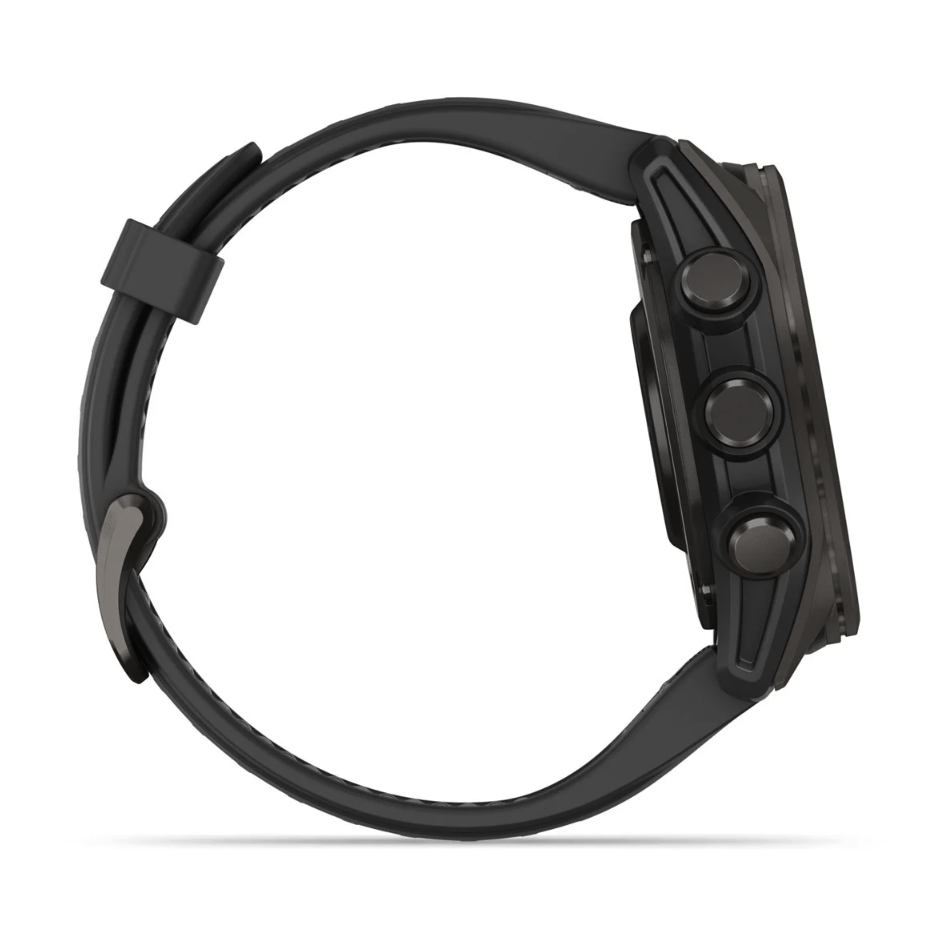 Спортивний годинник Garmin Fenix 8 Amoled 43мм Sapphire Carbon Gray DLC Titanium с черным силиконовым ремешком 010-02903-21