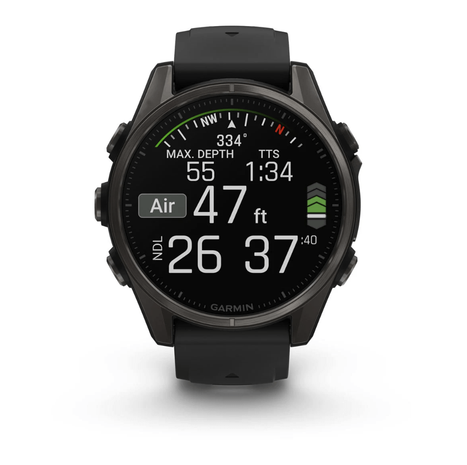 Спортивний годинник Garmin Fenix 8 Amoled 43мм Sapphire Carbon Gray DLC Titanium с черным силиконовым ремешком 010-02903-21