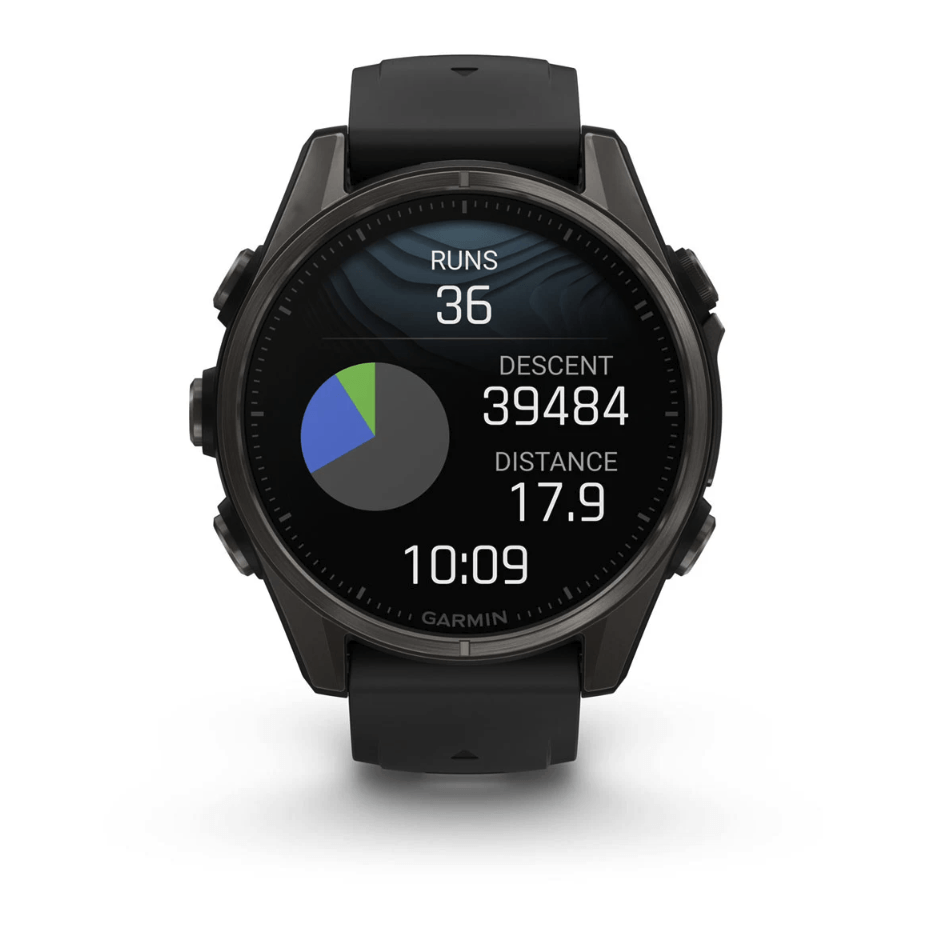 Спортивний годинник Garmin Fenix 8 Amoled 43мм Sapphire Carbon Gray DLC Titanium с черным силиконовым ремешком 010-02903-21
