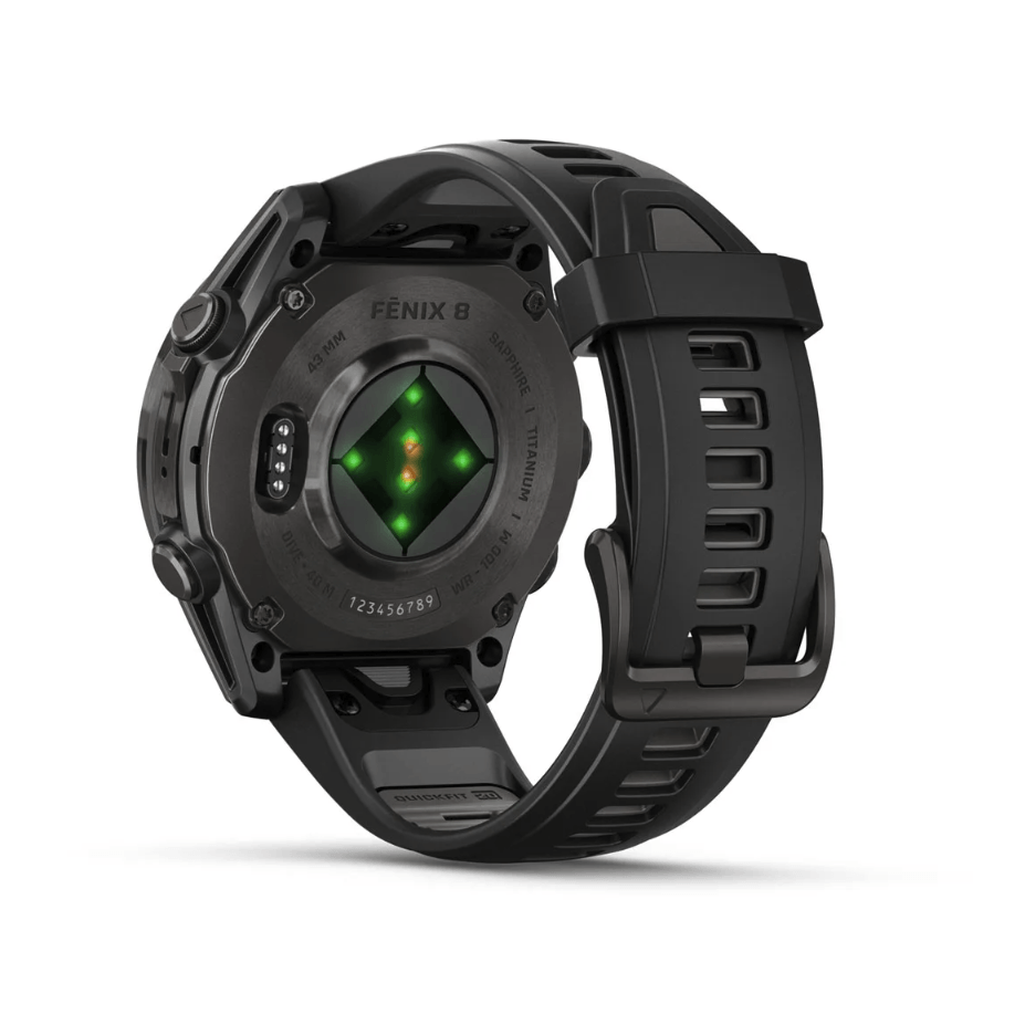 Спортивний годинник Garmin Fenix 8 Amoled 43мм Sapphire Carbon Gray DLC Titanium с черным силиконовым ремешком 010-02903-21