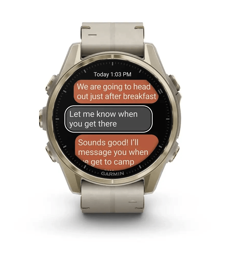 Спортивний годинник Garmin Fenix 8 Amoled 43мм Sapphire Soft Gold с песчаным кожаным ремешком 010-02903-40