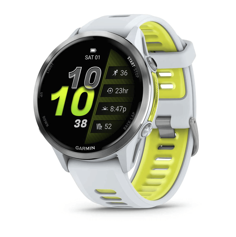 Часы Garmin Forerunner 970 Whitestone/ Yellow Titanium с белым силиконовым ремешком 010-02969-11