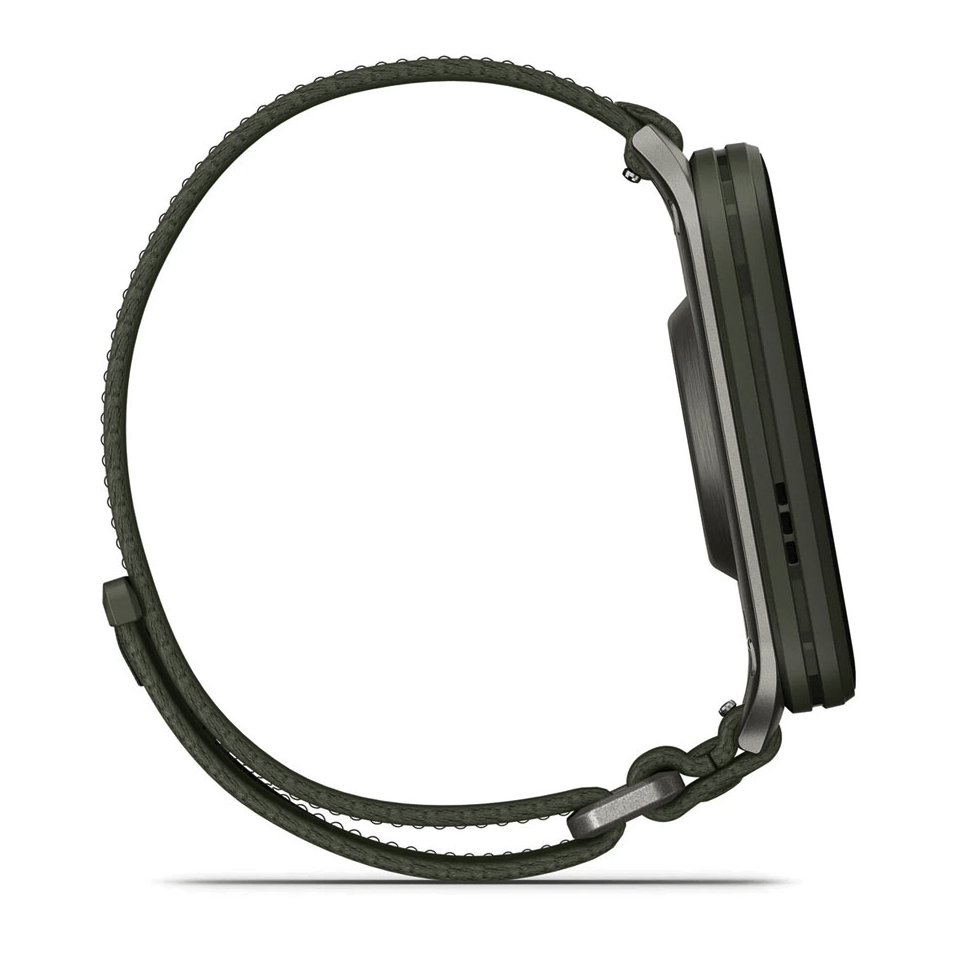 Спортивные часы Garmin Venu X1 Moss с титановым корпусом и хаки нейлоновым ремешком ComfortFit 010-02980-03