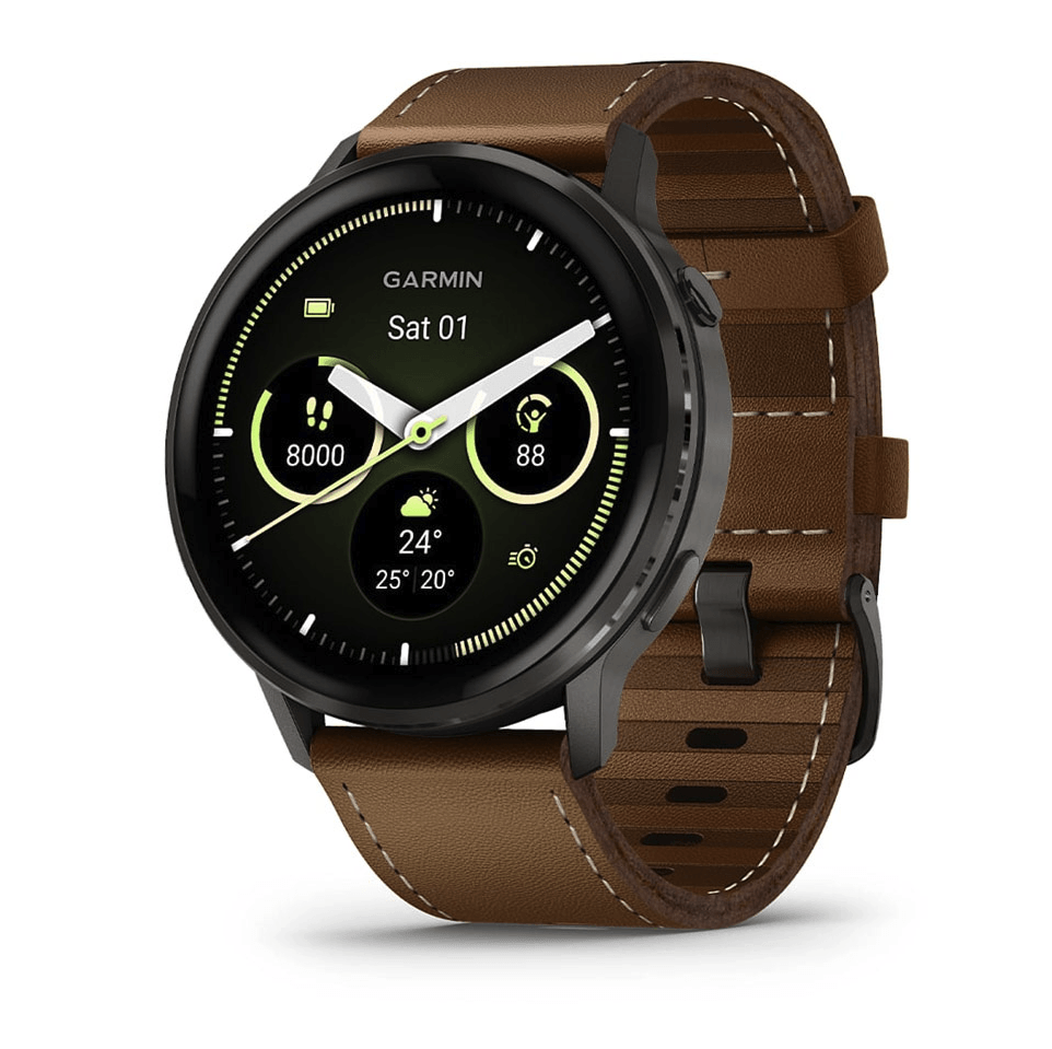 Спортивные часы Garmin Venu 4 45мм Slate Black с черным силиконовым и коричневым кожаным ремешком 010-03014-03