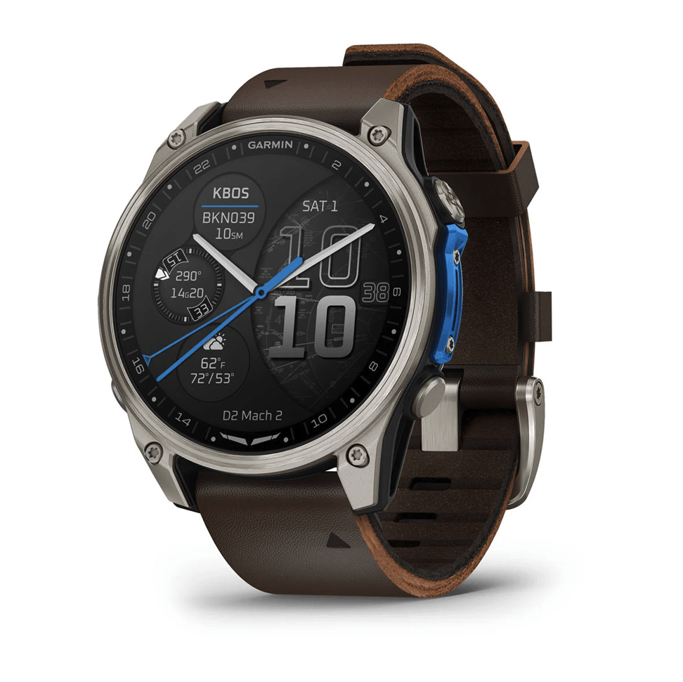 Авиационные часы Garmin D2 Mach 2 Titanium 47 мм с Oxford Brown коричневым кожаным ремешком 010-02904-31