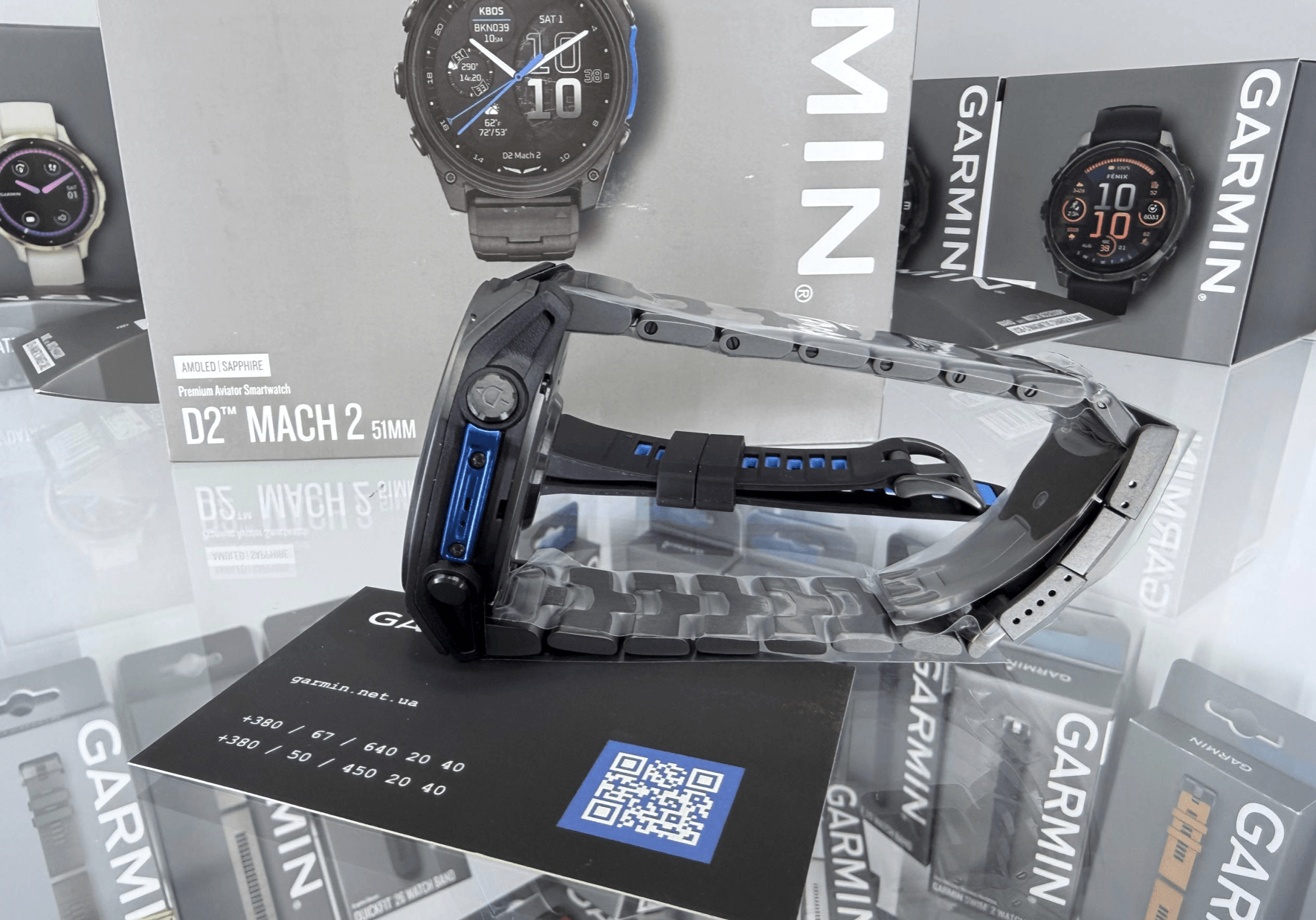 Авиационные часы Garmin D2 Mach 2 51мм Carbon Gray DLC Titanium с вентилируемым титановым браслетом 010-02905-31 
