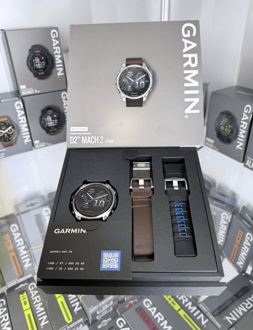 Авиационные часы Garmin D2 Mach 2 Titanium 47 мм с Oxford Brown коричневым кожаным ремешком 010-02904-31