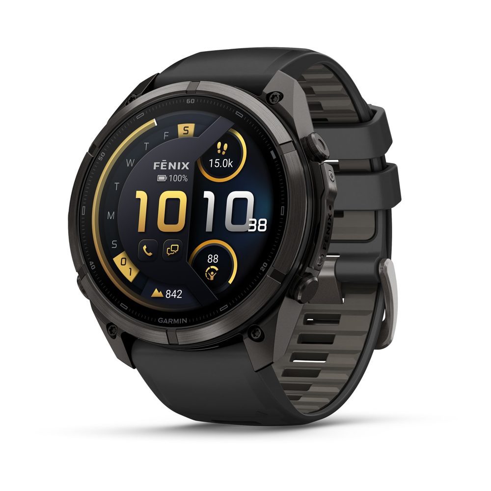 Спортивные часы Garmin Fenix 9 Pro Amoled inReach 51мм Carbon Gray DLC Titanium с черно-серым силиконовым ремешком 010-04337-11