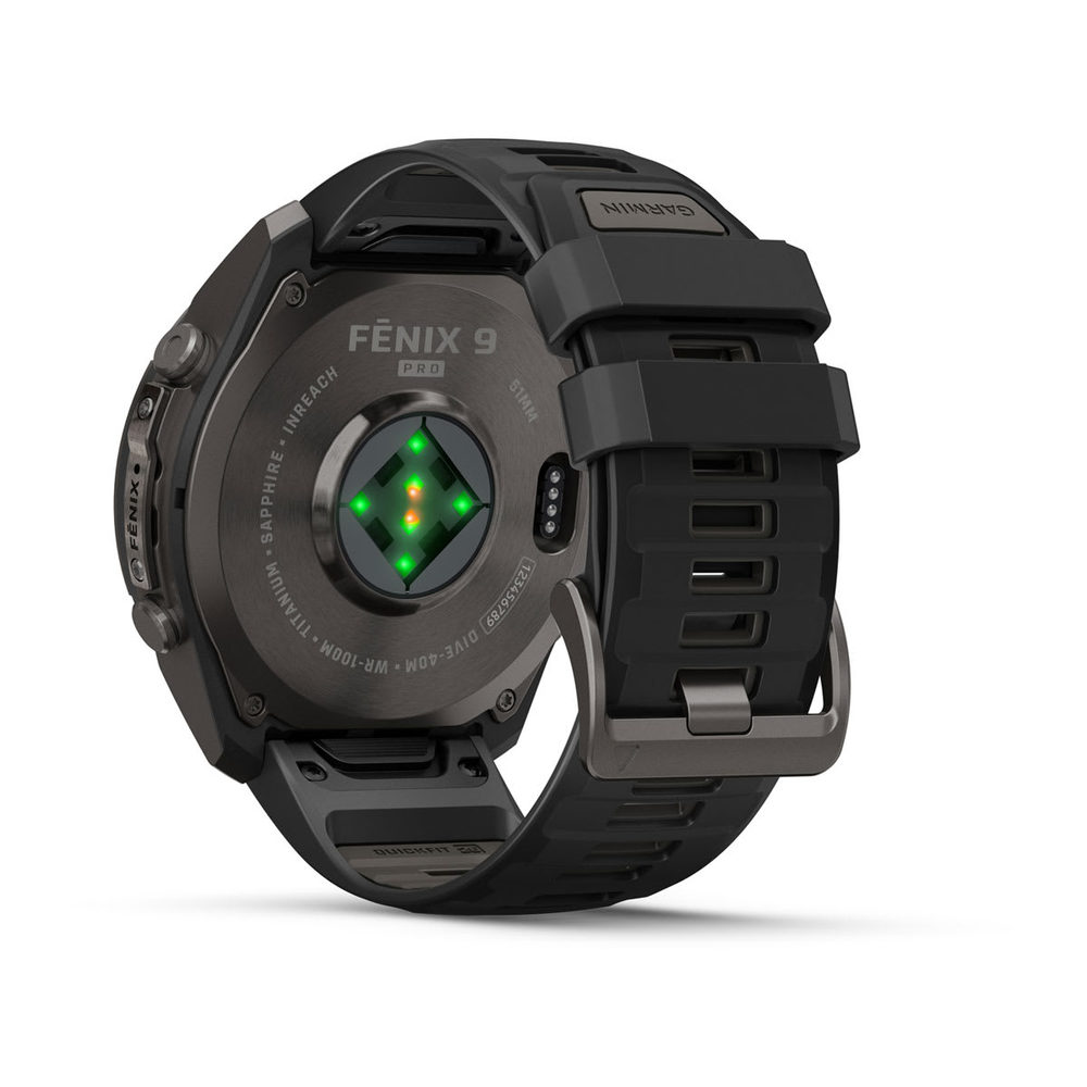 Спортивные часы Garmin Fenix 9 Pro Amoled inReach 51мм Carbon Gray DLC Titanium с черно-серым силиконовым ремешком 010-04337-11