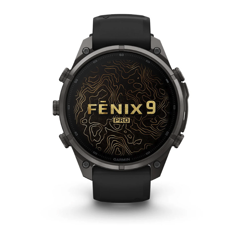 Спортивные часы Garmin Fenix 9 Pro Amoled inReach 47 мм Titanium с черно-серым силиконовым ремешком 010-04336-11