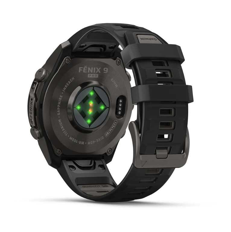 Спортивные часы Garmin Fenix 9 Pro Amoled inReach 47 мм Titanium с черно-серым силиконовым ремешком 010-04336-11