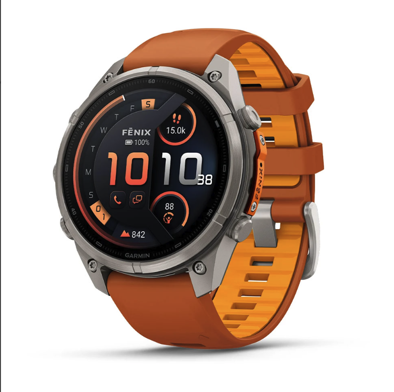 Спортивные часы Garmin Fenix 9 Pro Amoled inReach 47 мм Titanium с оранжевым силиконовым ремешком 010-04336-01