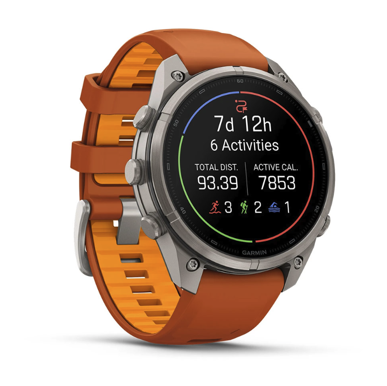 Спортивные часы Garmin Fenix 9 Pro Amoled inReach 47 мм Titanium с оранжевым силиконовым ремешком 010-04336-01