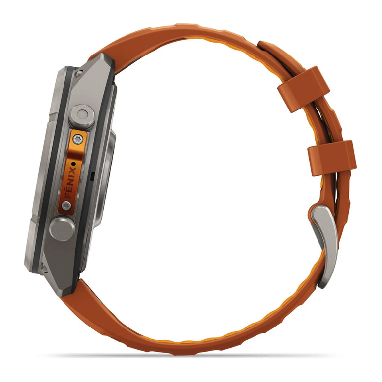 Спортивные часы Garmin Fenix 9 Pro Amoled inReach 47 мм Titanium с оранжевым силиконовым ремешком 010-04336-01