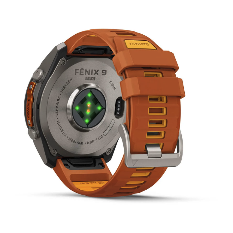 Спортивные часы Garmin Fenix 9 Pro Amoled 51мм Titanium с оранжевым силиконовым ремешком  010-04337-01