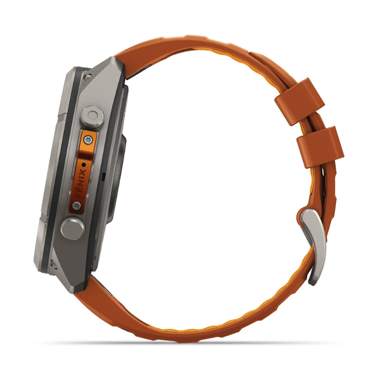 Спортивные часы Garmin Fenix 9 Pro Amoled 51мм Titanium с оранжевым силиконовым ремешком  010-04337-01