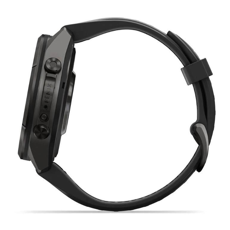 Спортивные часы Garmin Fenix 9 Pro Amoled inReach 43 мм Carbon Gray DLC Titanium с черным силиконовым ремешком 010-04335-11