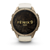 Спортивные часы Garmin Fenix 9 Pro Amoled 43 мм Autumn Gold Titanium з Cream French Grey с бежевым силиконовым ремешком 010-04335-26