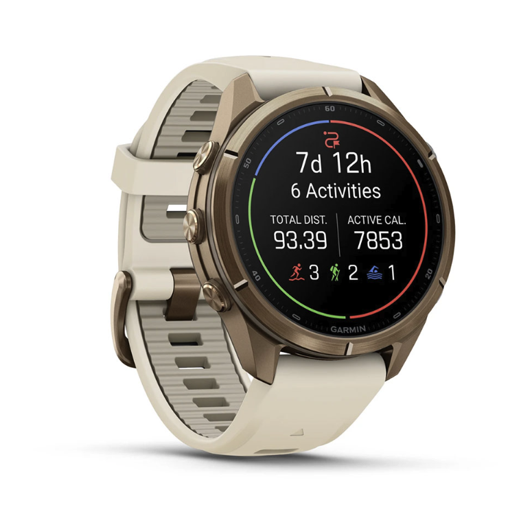 Спортивные часы Garmin Fenix 9 Pro Amoled 43 мм Autumn Gold Titanium з Cream French Grey с бежевым силиконовым ремешком 010-04335-26