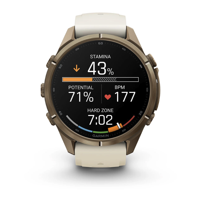 Спортивные часы Garmin Fenix 9 Pro Amoled 43 мм Autumn Gold Titanium з Cream French Grey с бежевым силиконовым ремешком 010-04335-26