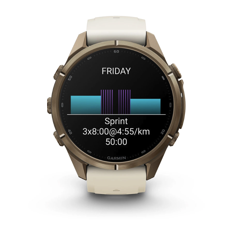 Спортивные часы Garmin Fenix 9 Pro Amoled 43 мм Autumn Gold Titanium з Cream French Grey с бежевым силиконовым ремешком 010-04335-26