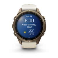 Спортивные часы Garmin Fenix 9 Pro Amoled 43 мм Autumn Gold Titanium з Cream French Grey с бежевым силиконовым ремешком 010-04335-26