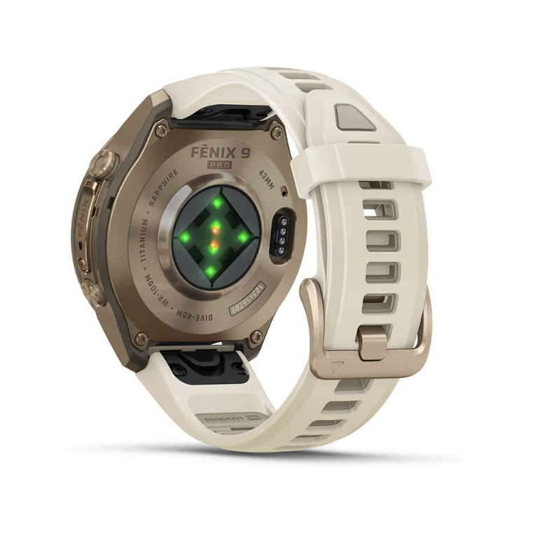 Спортивные часы Garmin Fenix 9 Pro Amoled 43 мм Autumn Gold Titanium з Cream French Grey с бежевым силиконовым ремешком 010-04335-26